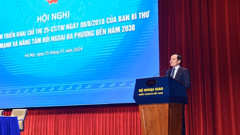 Вице-премьер Чан Лыу Куанг выступает на конференции.