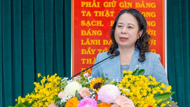 Вице-президент Во Тхи Ань Суан выступает на рабочей встрече. Фото: ВИА