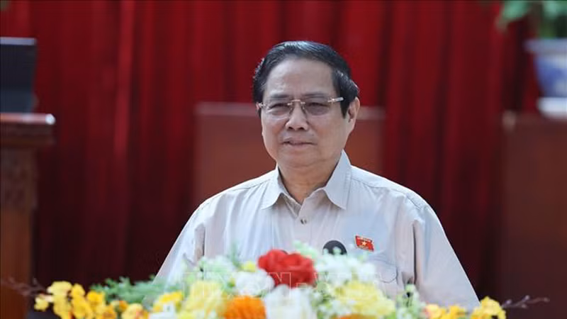 Премьер-министр Фам Минь Тьинь выступает на встрече. Фото: ВИА