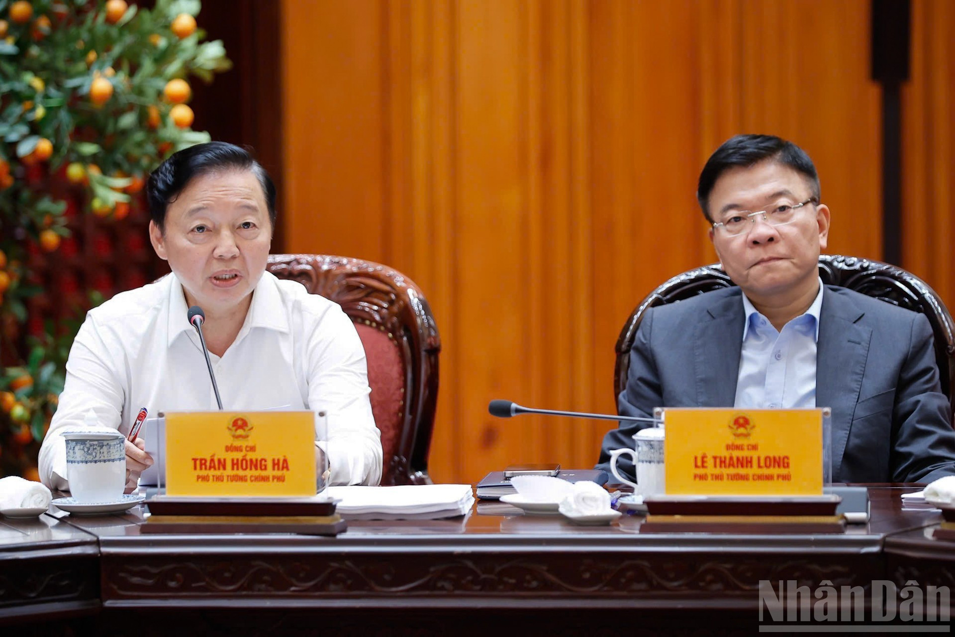 Вице-премьер Чан Хонг Ха выступает на заседании.