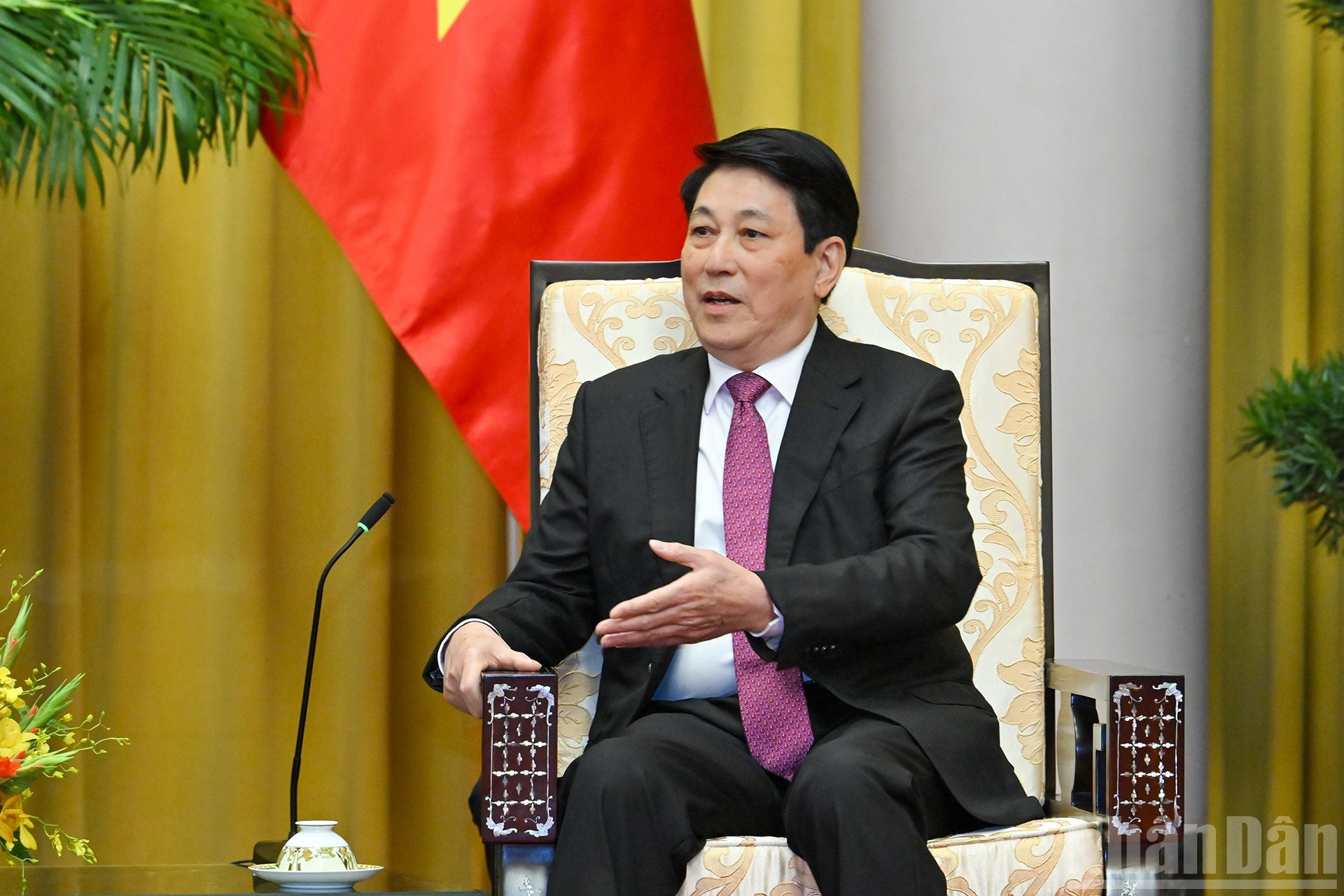 Президент Лыонг Кыонг выступает на приеме.