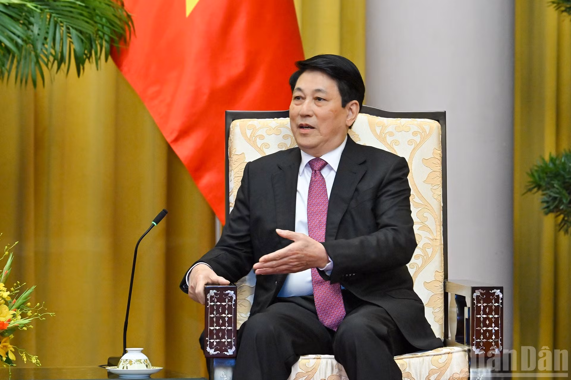 Президент Лыонг Кыонг выступает на приеме.