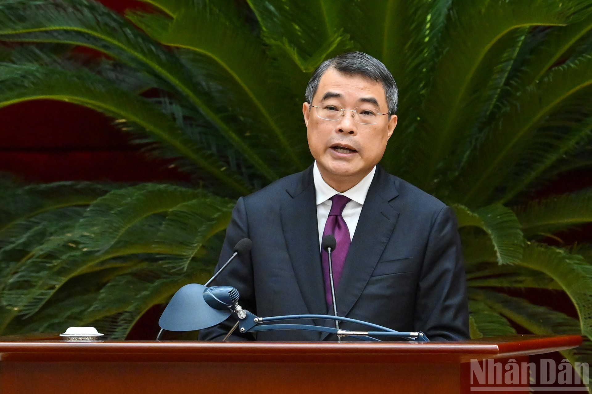 Заведующий Организационным отделом ЦК КПВ Ле Минь Хынг выступает на мероприятии.