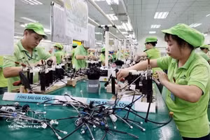 Производственная линия по выпуску электрических проводов на предприятии Bandai Vietnam Co., Ltd. в промышленном парке Бо Чай, квартал Хоабинь, провинция Футхо. Фото: ВИА