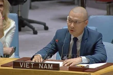 Советник-посланник Нгуен Хоанг Нгуен, заместитель главы постоянной миссии Вьетнама при ООН, выступает на заседании. Фото: ВИА