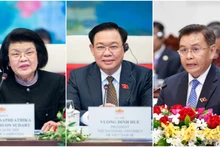 Руководители Парламентов Камбоджи, Вьетнама и Лаоса. Фото: quochoi.vn