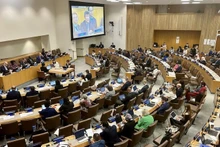 Постоянный замминистра иностранных дел Нгуен Минь Ву выступает на совещании. Фото: ВИА