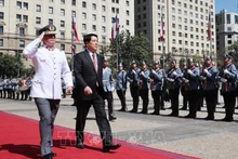 Президент Лыонг Кыонг обходит строй почетного караула. Фото: ВИА