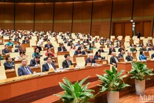 Действующие и бывшие руководители Партии, Государства и депутаты НС принимают участие в закрытии сессии. Фото: Зюи Линь