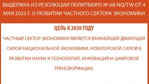 Цель к 2030 году: Частный сектор экономики станет важнейшей движущей силой национальной экономики