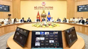 Вьетнамские делегаты принимают участие во втором специальном совещании министров экономики АСЕАН по переговорам о модернизации Соглашения АСЕАН о торговле товарами (ATIGA) 9 мая. Фото: ВИA