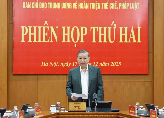 Генсекретарь То Лам выступает на втором заседании Центрального руководящего комитета по совершенствованию институтов и законодательства. (Фото: ВИА)