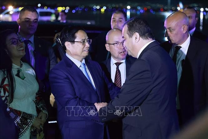 Церемония проводов Премьер-министра Фам Минь Тьиня и его супруги вмеждународном аэропорту Хуари Бумедьен. (Фото: ВИА)