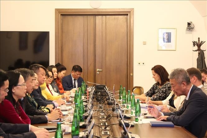 Заместитель председателя НС Вьетнама Нгуен Тхи Тхань проводит переговоры с Заместителем председателя Палаты депутатов Чехии Яном Скопасеком. (Фото: ВИА) anh-06.jpg
