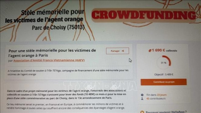 Кампания по сбору средств на строительство мемориальной стелы жертвам «оранжевого агента»/диоксина в парке Шуази в 13-м округе столицы Парижа была запущена на онлайн-платформе HelloAsso.