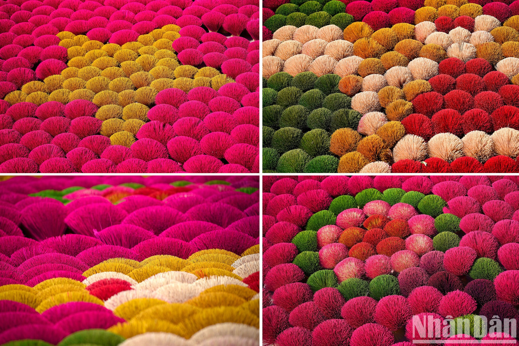 Пучки ярких благовоний расставлены в виде звезды, цветов и др.