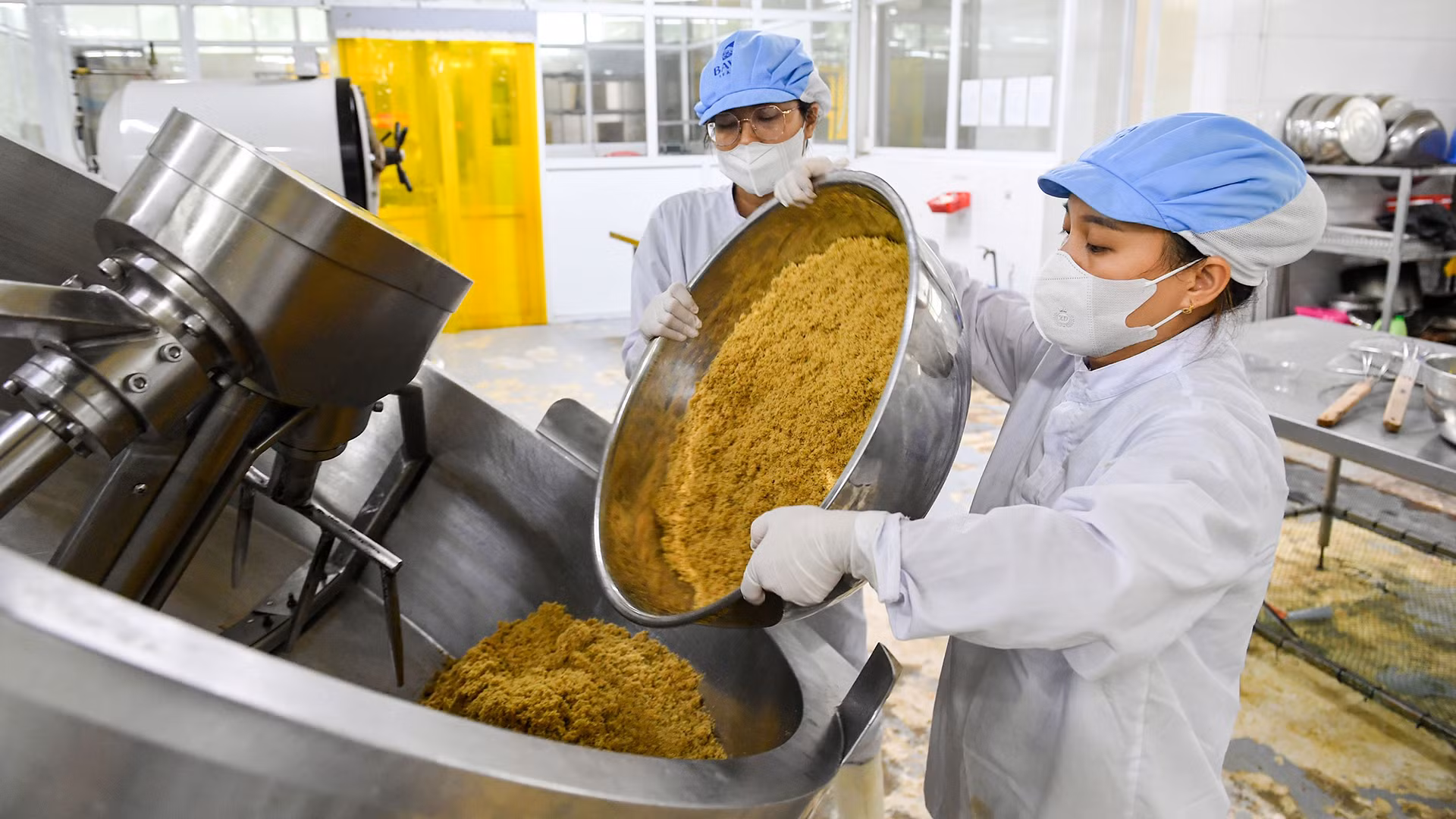 Процесс переработки устриц.