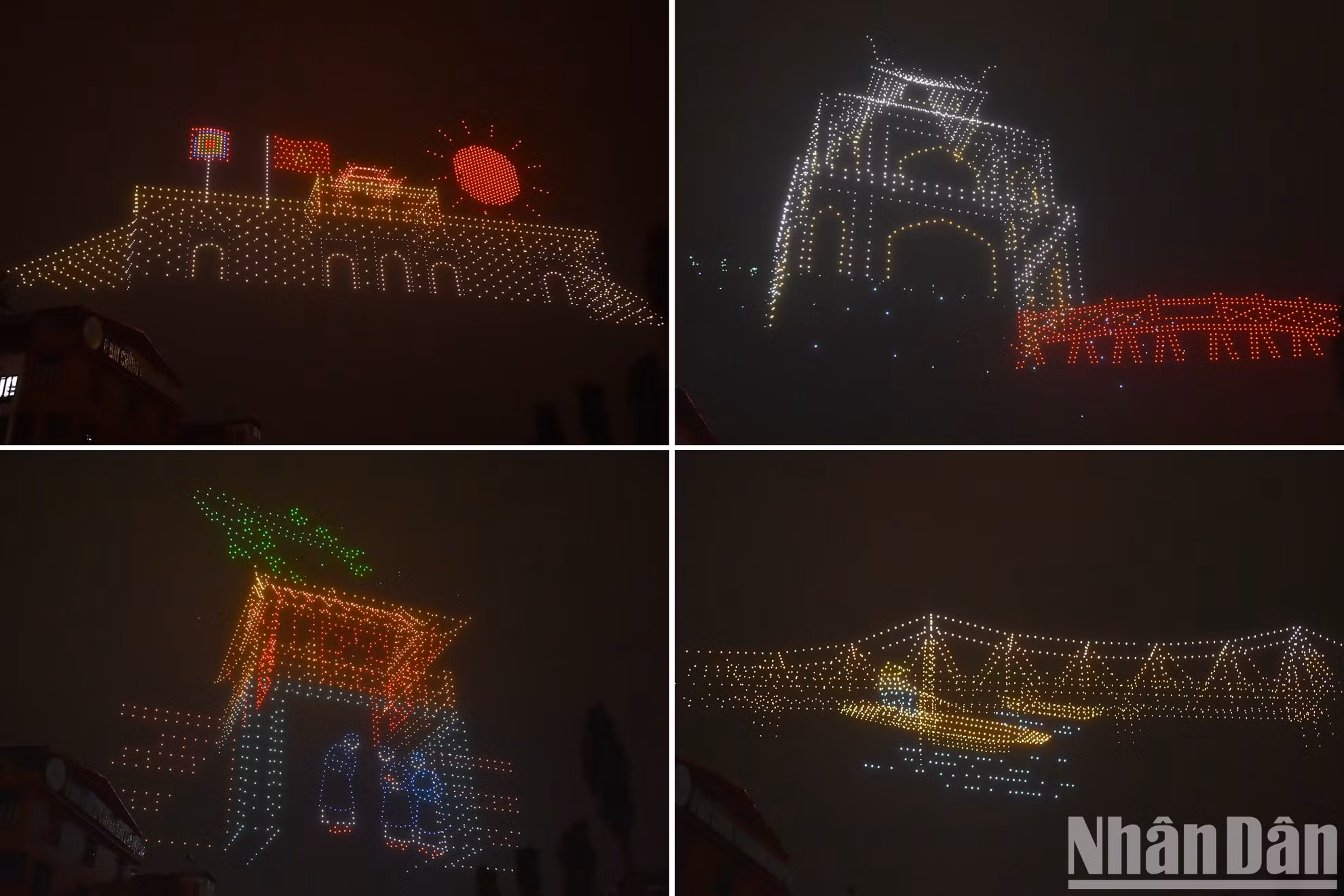 Художественные световые номера, рассказывающие историю «Один день столицы – Тысяча лет истории», освещают небо над Ханоем в канун Тэта.