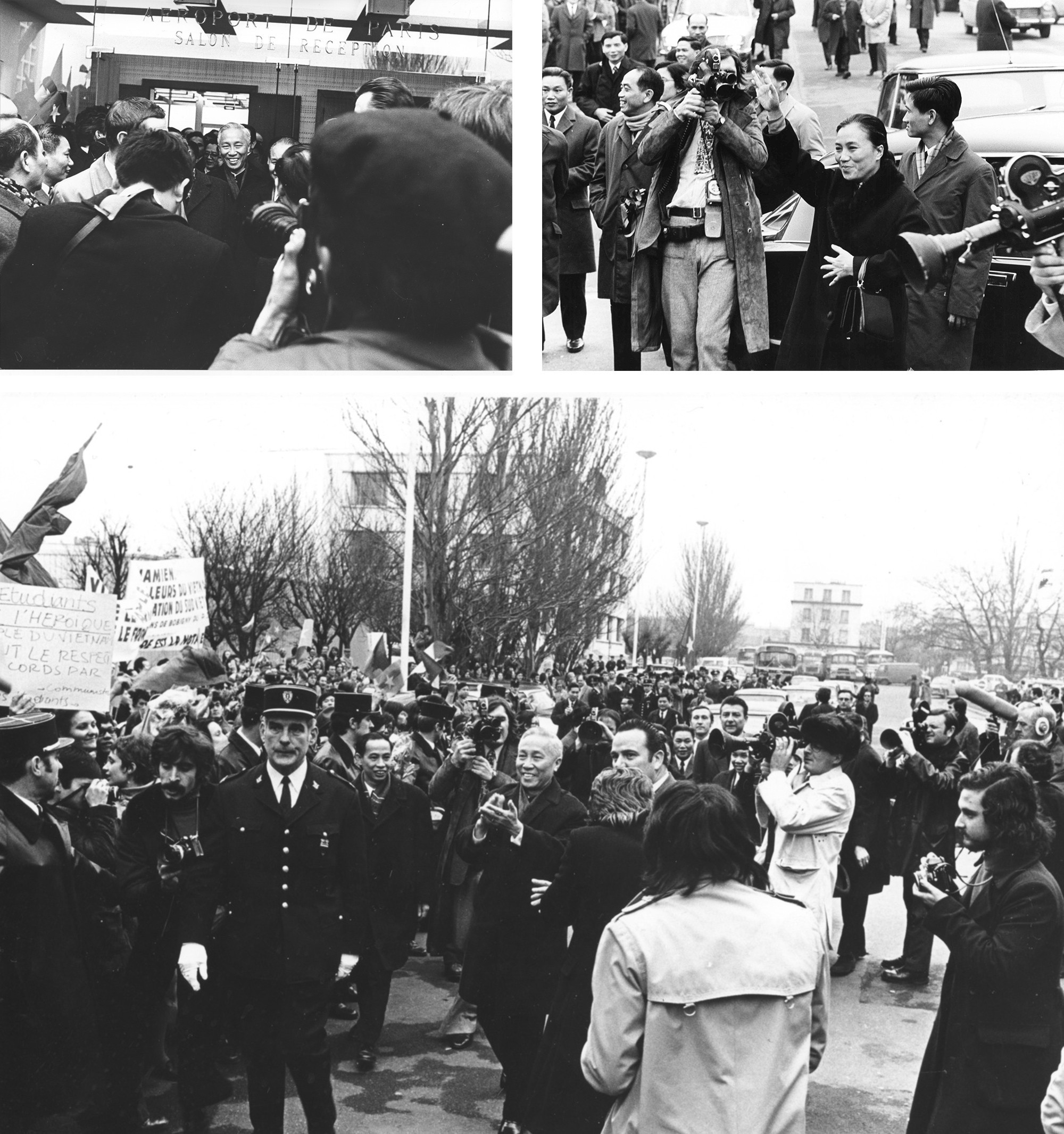 Вьетнамцы во Франции и французские друзья приветствуют две вьетнамские делегации, приехавшие в Париж для подписания Парижских соглашений (26 января 1973 года). Вьетнамцы во Франции и французские друзья приветствуют две вьетнамские делегации, приехавшие в Париж для подписания Парижских соглашений (26 января 1973 года).