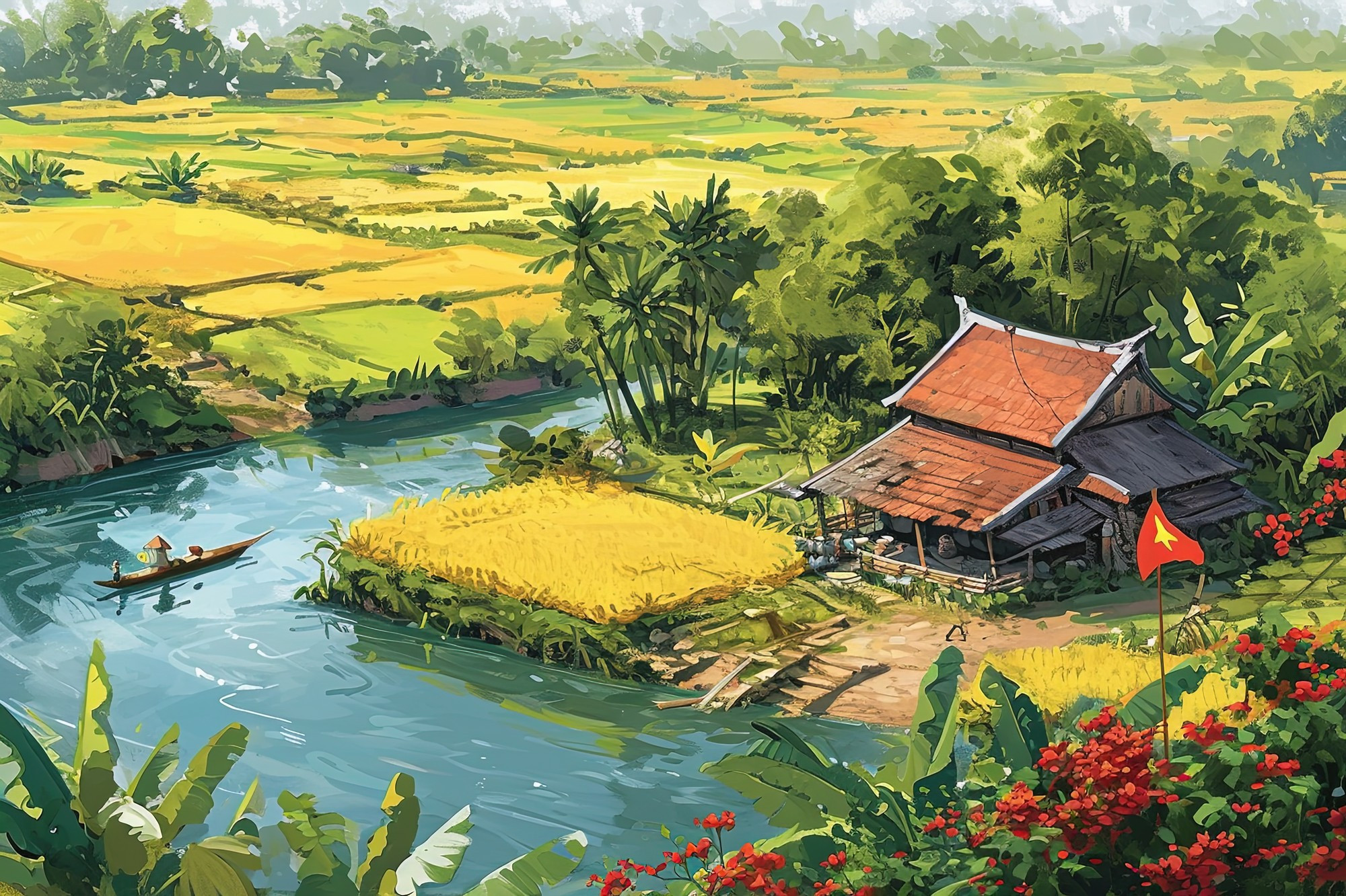 Мирная весна на сельской реке. Мирная весна на сельской реке.