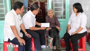 Руководители партийного комитета, Народного совета, Народного комитета и Комитета ОФВ квартала Фулой вручили подарки от Партии и Государства по случаю празднования XIV съезда КПВ и Тэт 2026 года непосредственно на дому получателям. Фото: ВИА