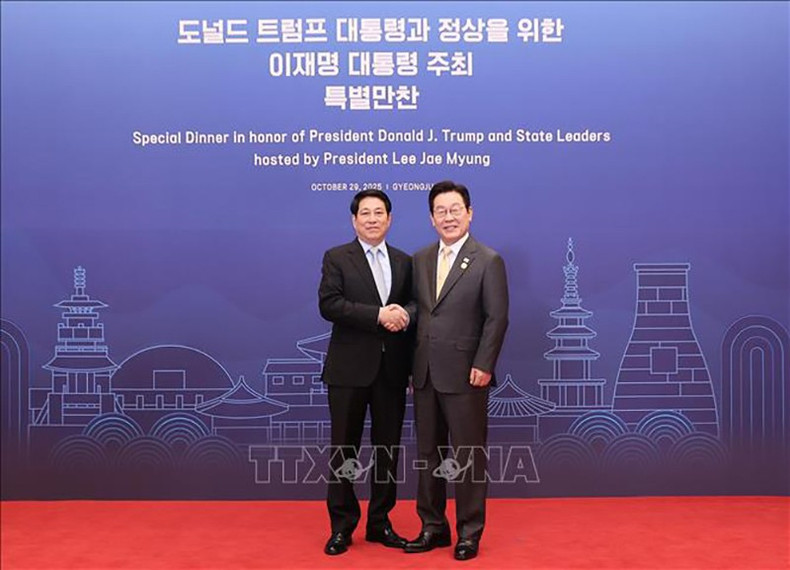 Президент Лыонг Кыонг и Президент Южной Кореи Ли Чжэ Мён. Фото: ВИА vna-potal-chu-tich-nuoc-du-chieu-dai-chao-mung-cua-tong-thong-han-quoc-stand-5.jpg