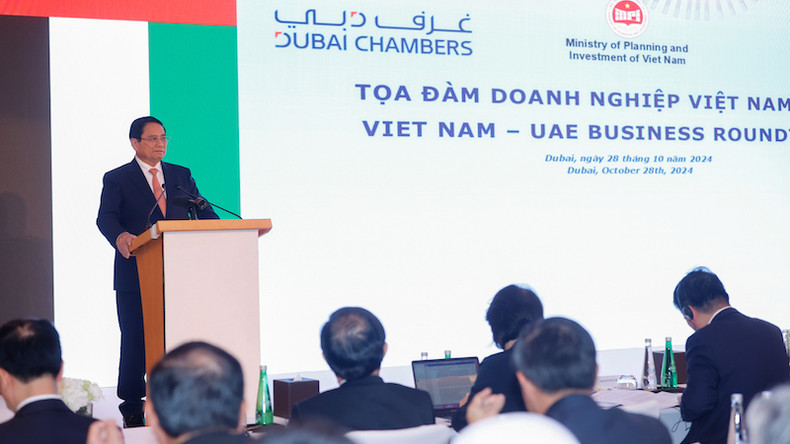 Премьер-министр Фам Минь Тьинь выступает на мероприятии. Фото: VGP