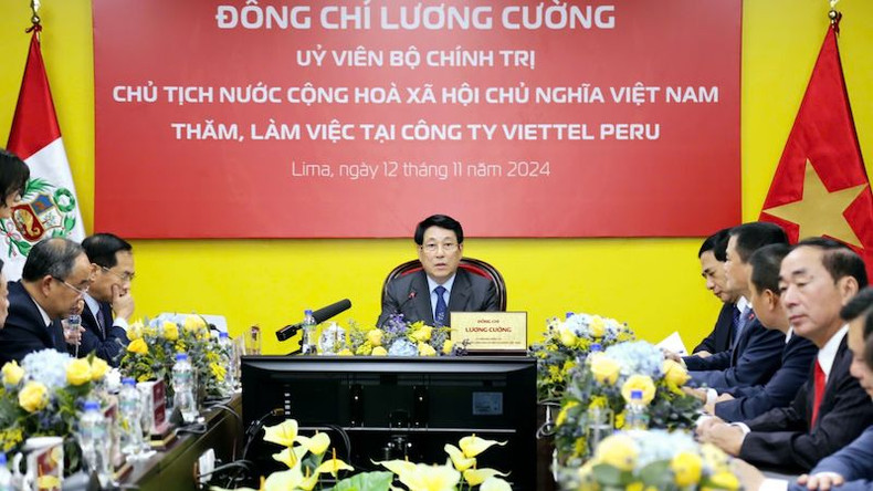 Президент Лыонг Кыонг выступает на встрече. Фото: Суан Ки Президент Лыонг Кыонг выступает на встрече. Фото: Суан Ки