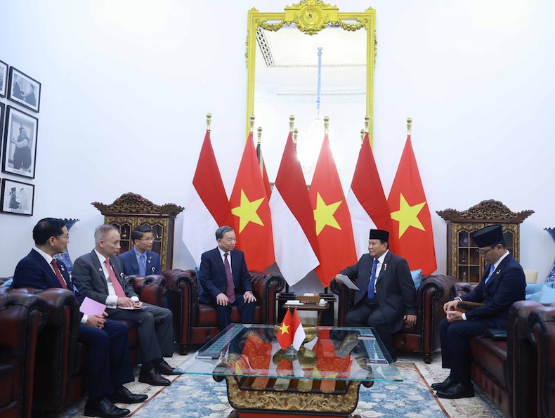 Генеральный секретарь ЦК КПВ То Лам и Президент Индонезии, Председатель Партии «Движение за великую Индонезию» Прабово Субианто проводят встречу в узком составе. Фото: ВИА Генеральный секретарь ЦК КПВ То Лам и Президент Индонезии, Председатель Партии «Движение за великую Индонезию» Прабово Субианто проводят встречу в узком составе. Фото: ВИА