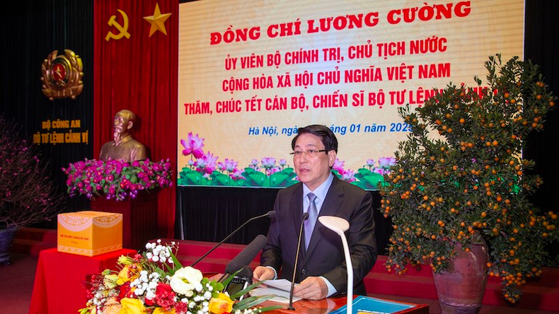 Президент Лыонг Кыонг выступает на встрече. Фото: Тхюи Нгуен