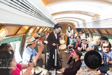 Туристы с интересом знакомятся с маршрутом "Ханой — пять городских ворот". (Фото: ВИА)