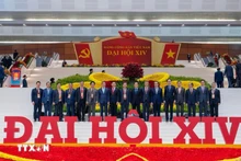 Посол Чинь Дык Хай (третий справа) вместе с делегатами XIV Всевьетнамского съезда Партии. (Фото: ВИА)