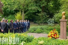 Делегация Министерства финансов возлагает цветы к памятнику Президенту Хо Ши Мину в парке Монтро.