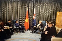 Вице-премьер Чан Хонг Ха наносит визит вежливости Председателю Парламента Новой Зеландии Джерри Браунли. (Фото: ВИА)