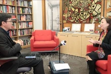 Профессор Нгуен Тхи Льен Ханг беседует с корреспондентом ВИА в Нью-Йорке. (Фото: ВИА)