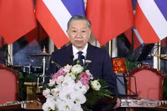 Генеральный секретарь ЦК КПВ, Президент Вьетнама То Лам выступает на торжественном приеме в честь Короля и Королевы Таиланда. Фото: ВИА 