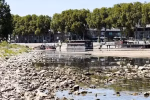 Уровень воды в реке Луаре во Франции опустился до рекордно низкой отметки. (Фото: Синьхуа)