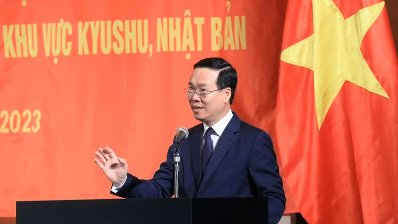 Президент Во Ван Тхыонг выступает на встрече. Фото: ВИА