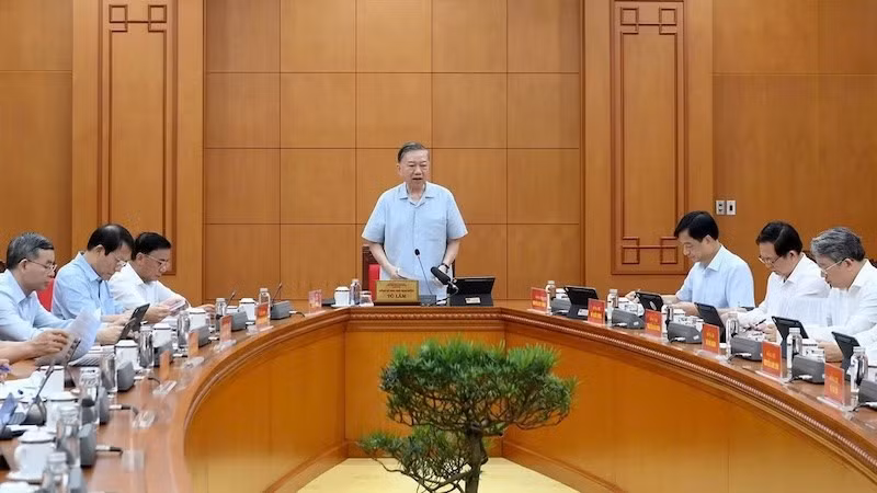 Генеральный секретарь ЦК КПВ, Президент Вьетнама То Лам выступает на встрече. Фото: Данг Кхоа