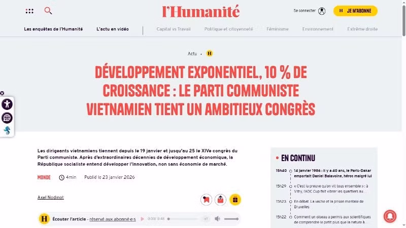 Статья на сайте газеты L’Humanité.