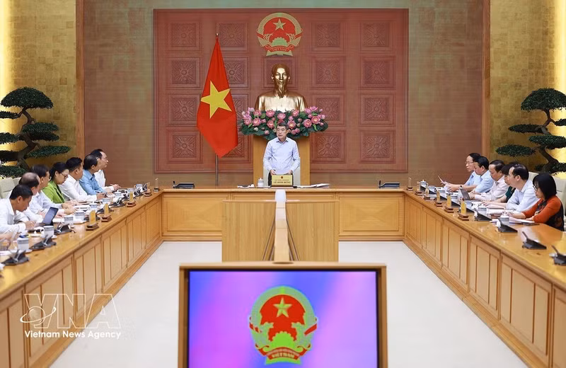 Премьер-министр Ле Минь Хынг проводит рабочую встречу с руководством министерства образования и профессиональной подготовки. (Фото: ВИА)