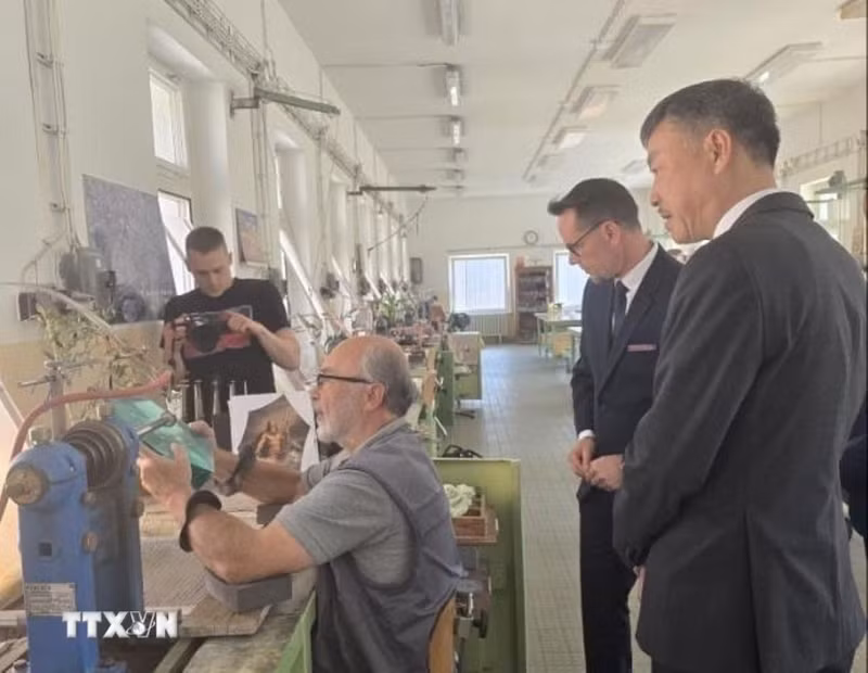Посол Зыонг Хоай Нам и рабочая делегация посетили хрустальный завод Moser — один из самых известных брендов элитного хрусталя Чешской Республики с более чем 160-летней историей. (Фото: Вьет Тханг/ВИА)