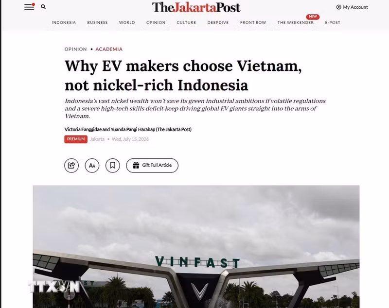 Аналитическая статья, опубликованная газетой The Jakarta Post 15 июля. (Снимок экрана: ВИА)