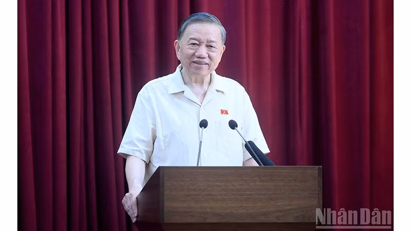 Генеральный секретарь ЦК КПВ, Президент Вьетнама То Лам выступает на встрече. (Фото: Данг Кхоа)