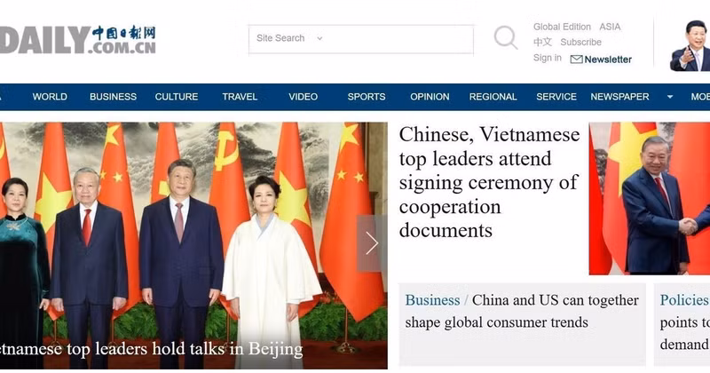 Газета China Daily освещает деятельность Генерального секретаря, Президента То Лама и его супруги.