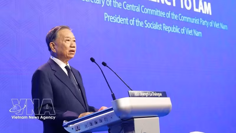 Генсекретарь, Президент То Лам выступает с программным докладом на 23-м Диалоге «Шангри-Ла» и отвечает на ряд вопросов участников форума. Фото: ВИА