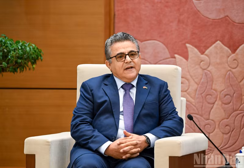 Посол Палестины во Вьетнаме Саади Салама выступает на встрече.