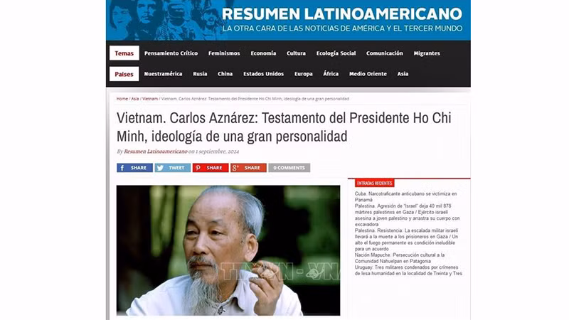 Статья о Президенте Хо Ши Мине опубликована на сайте Resumen Latinoamericano. Фото: ВИА