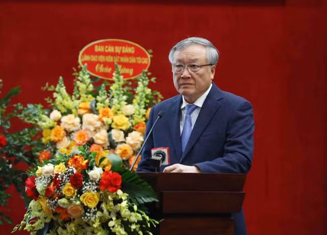 Председатель Верховного народного суда Нгуен Хоа Бинь выступает на конференции. Фото: ВИА