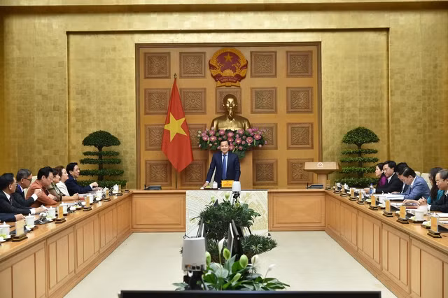 Вице-премьер Ле Минь Кхай выступает на встрече. Фото: VGP